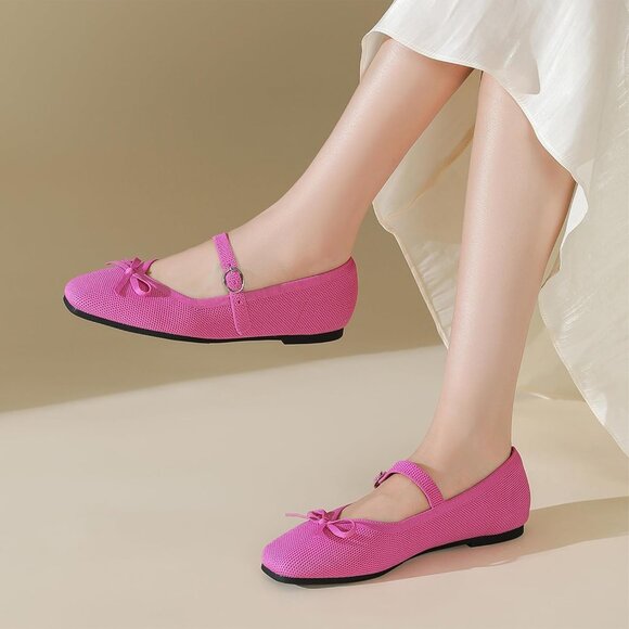 Women Pink Fabric Upper And Rubber Sole Casual Ballet Flats With Ankle Strap - Picture 6 of 6